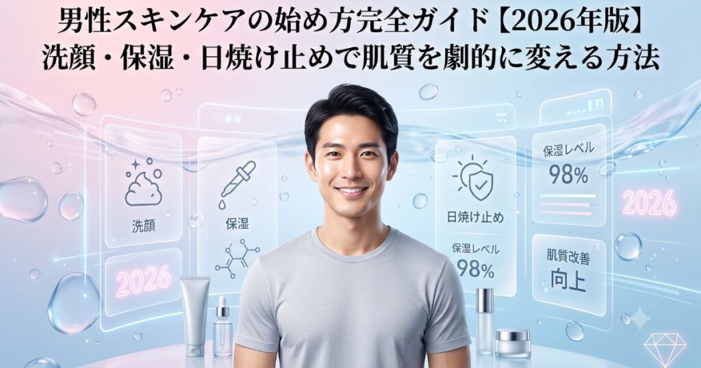 男性スキンケアの始め方完全ガイド【2026年版】洗顔・保湿・日焼け止めで肌質を劇的に変える方法