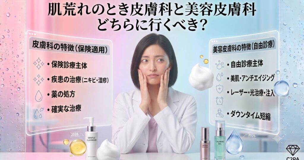 肌荒れのとき皮膚科と美容皮膚科どちらに行くべき？正しいクリニックの選び方と受診の目安