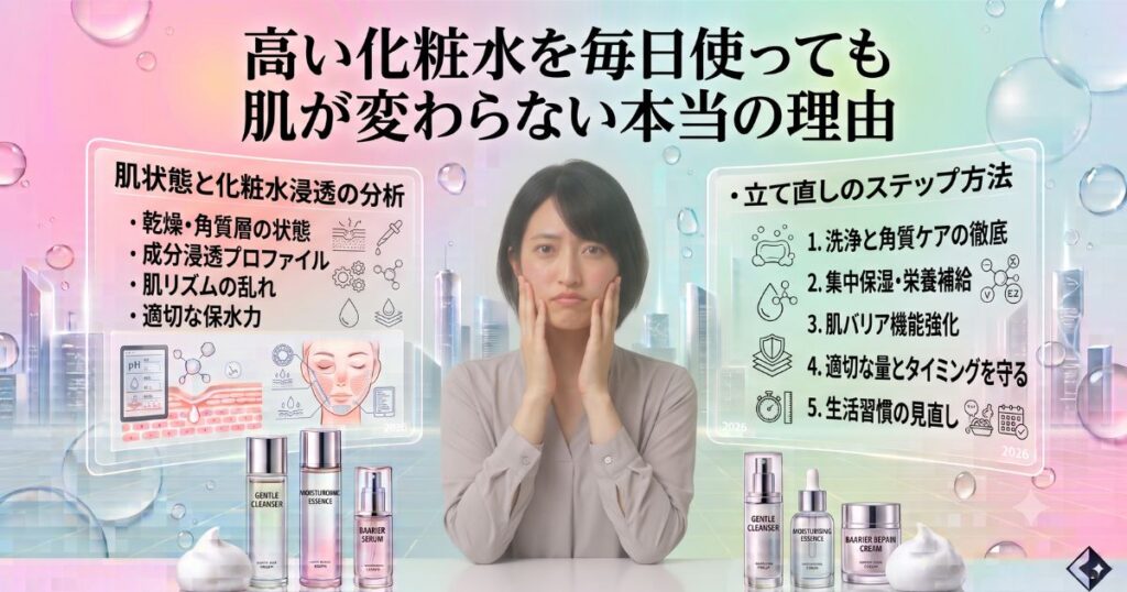 高い化粧水を毎日使っても肌が変わらない本当の理由｜見直すべき習慣と正しい浸透のさせ方