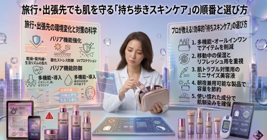 旅行・出張先でも肌を守る「持ち歩きスキンケア」の順番と選び方｜時短でも効果を落とさない設計法【2026年版】